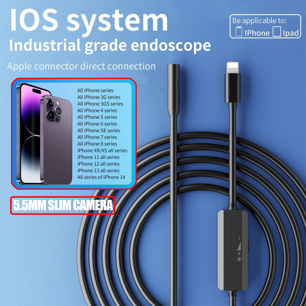 5.5MM Direct Plug To iPhone 14/13/12 iOS Borescope Endoscope Inspection Camera
