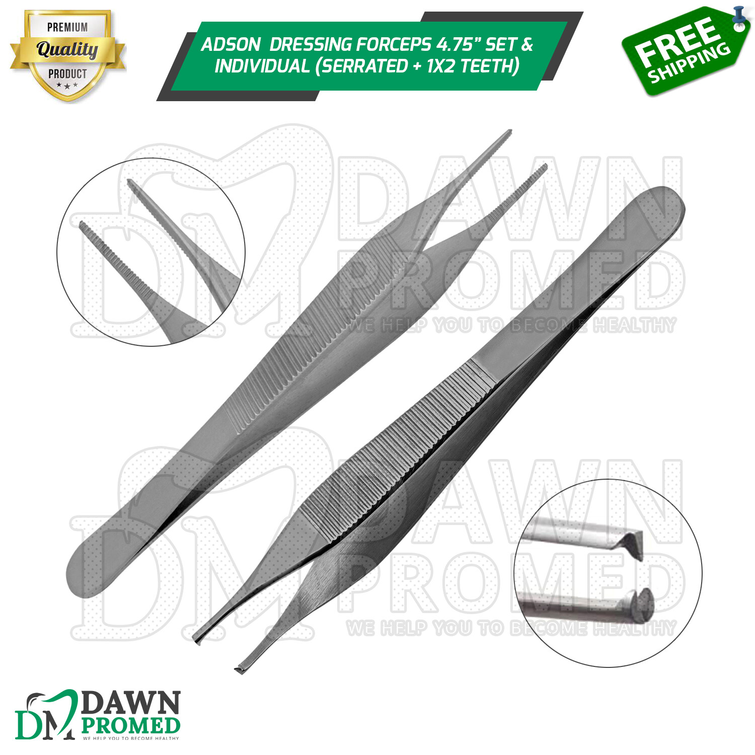 Adson Tissue Forceps 1×2 Rat Tooth & Serrated Teeth Surgical German Grade