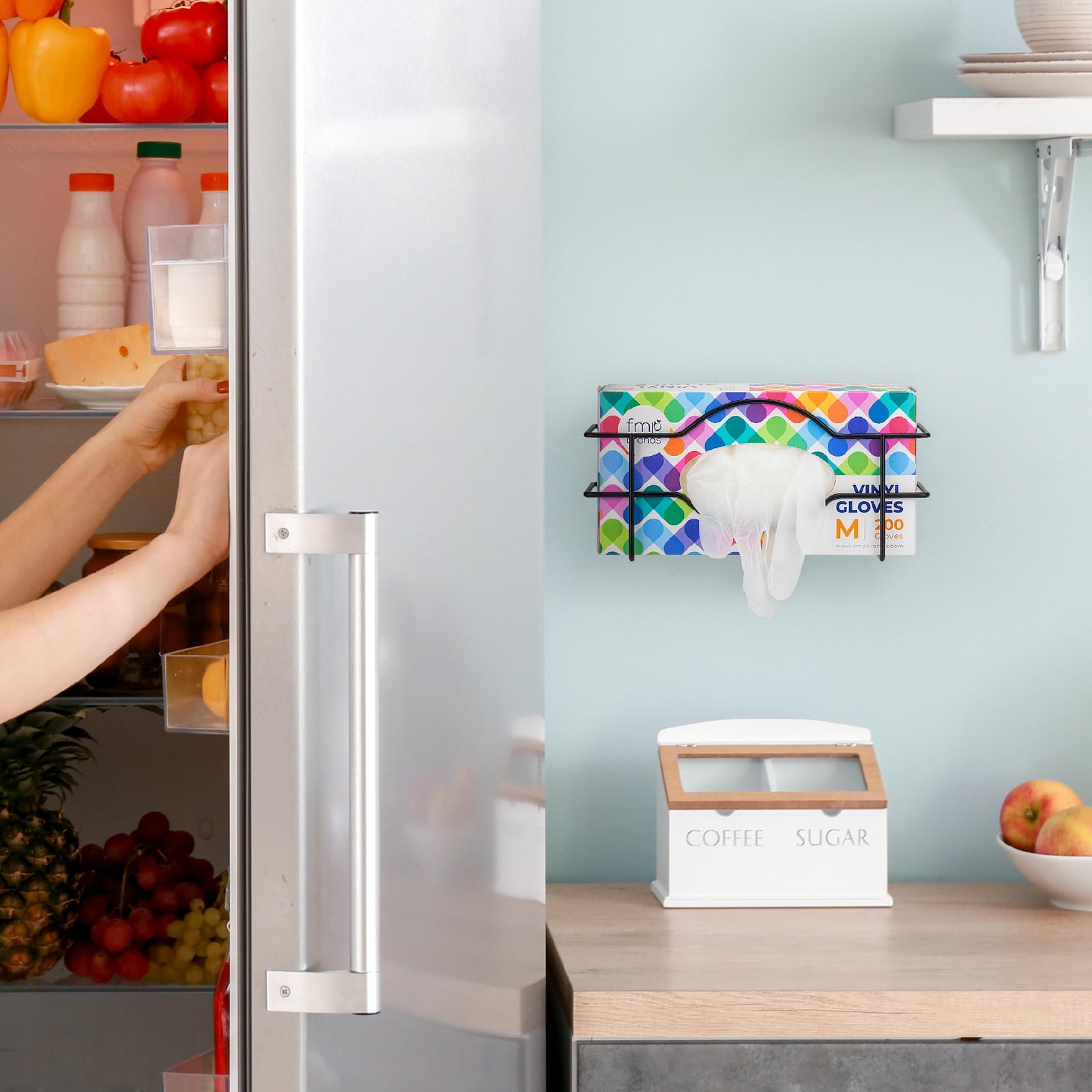 Single Wall Mount Glove Tissue Dispenser, Wire Rack Disposable Gloves Napkin Box