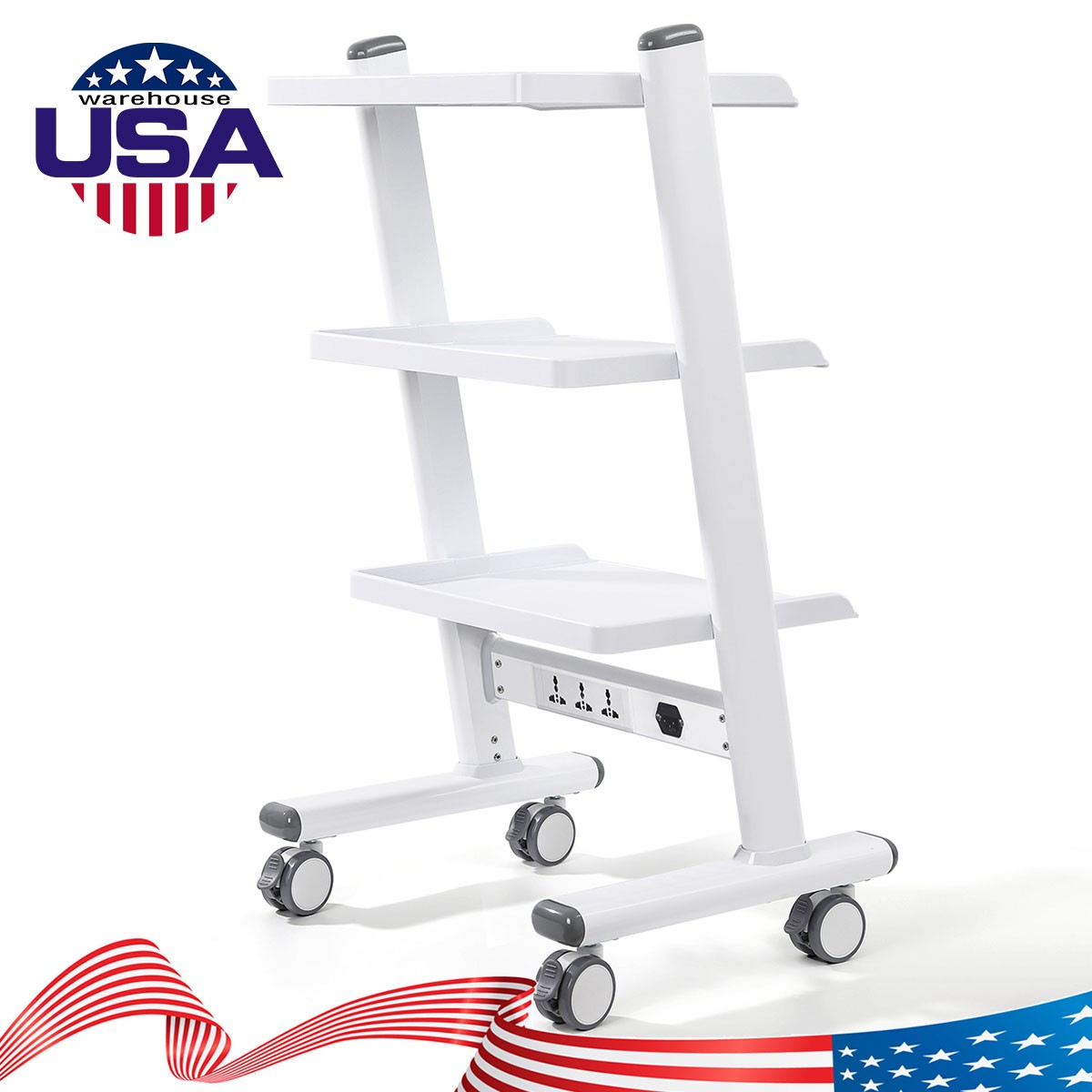 Three Layer Dental Trolley Mobile Instrument Cart Medical Tool Cart with Socket