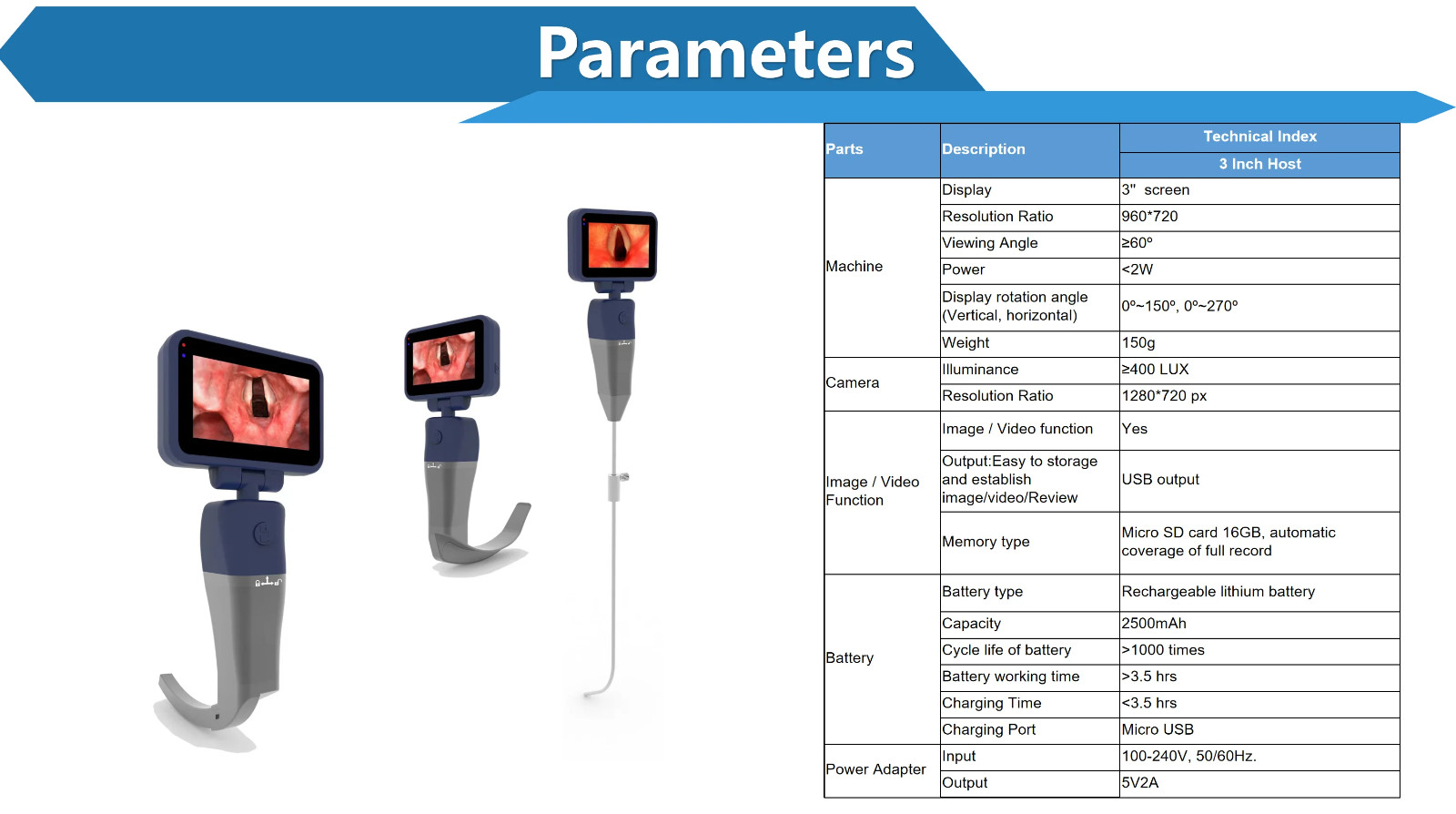 Digital Video Laryngoscope 6kinds Stainless Steel Blades is optional