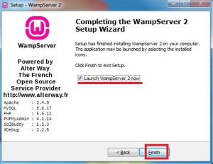 Tela com o resumo da instalação e configuração do WAMP Server