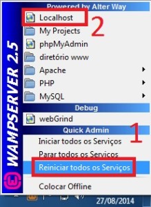Reiniciando os serviços do WAMP Server.